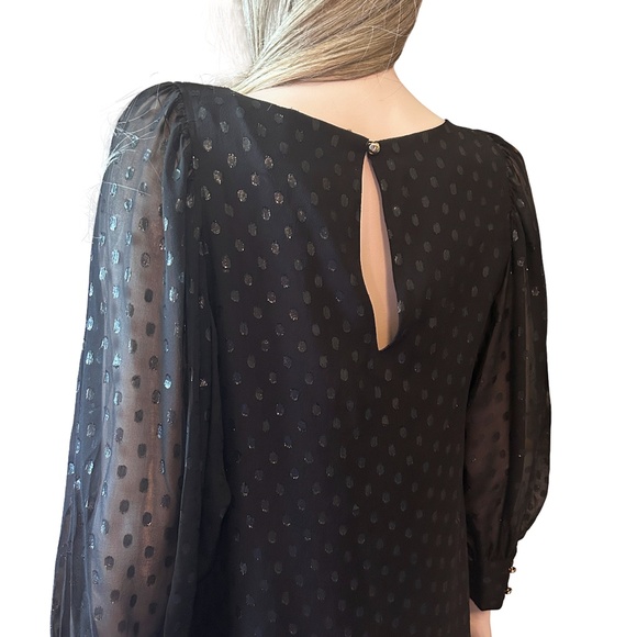 Lilly Pulitzer Silk Maisel Dress Silver Metallic Sparkle Dotted Blouson Sleeve - Picture 8 of 16